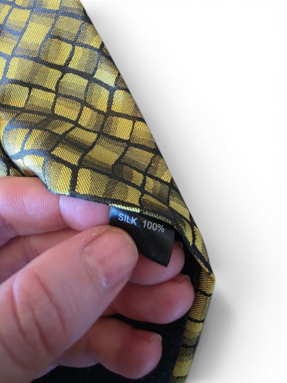 Thai Land Handmade 100% Silk Tie Gold Yellow Black Geometric Woven Necktie 57" - Picture 6 of 10